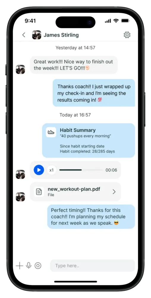Chatting with your coach in the coaching app
